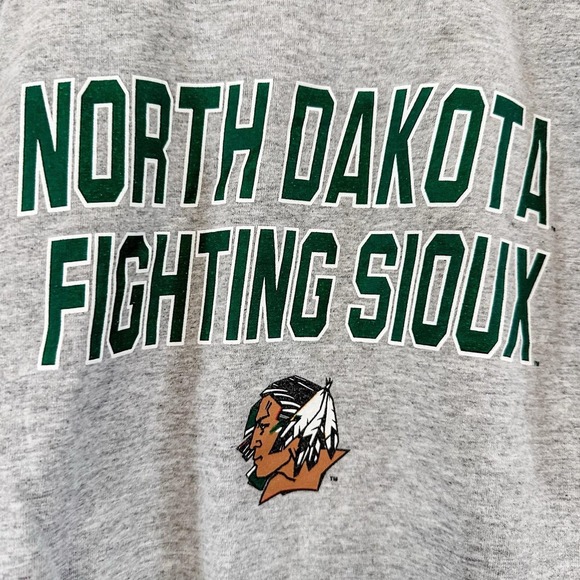 VTG Fighting Sioux Ringer T Shirt Unisex Large Grey Hockey Football Y2K Cotton - Picture 4 of 8